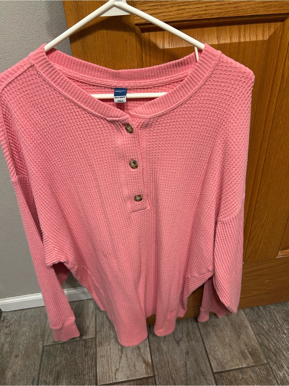 Old Navy Dusty Pink Waffle Henley Long Sleeve Top- Maternity